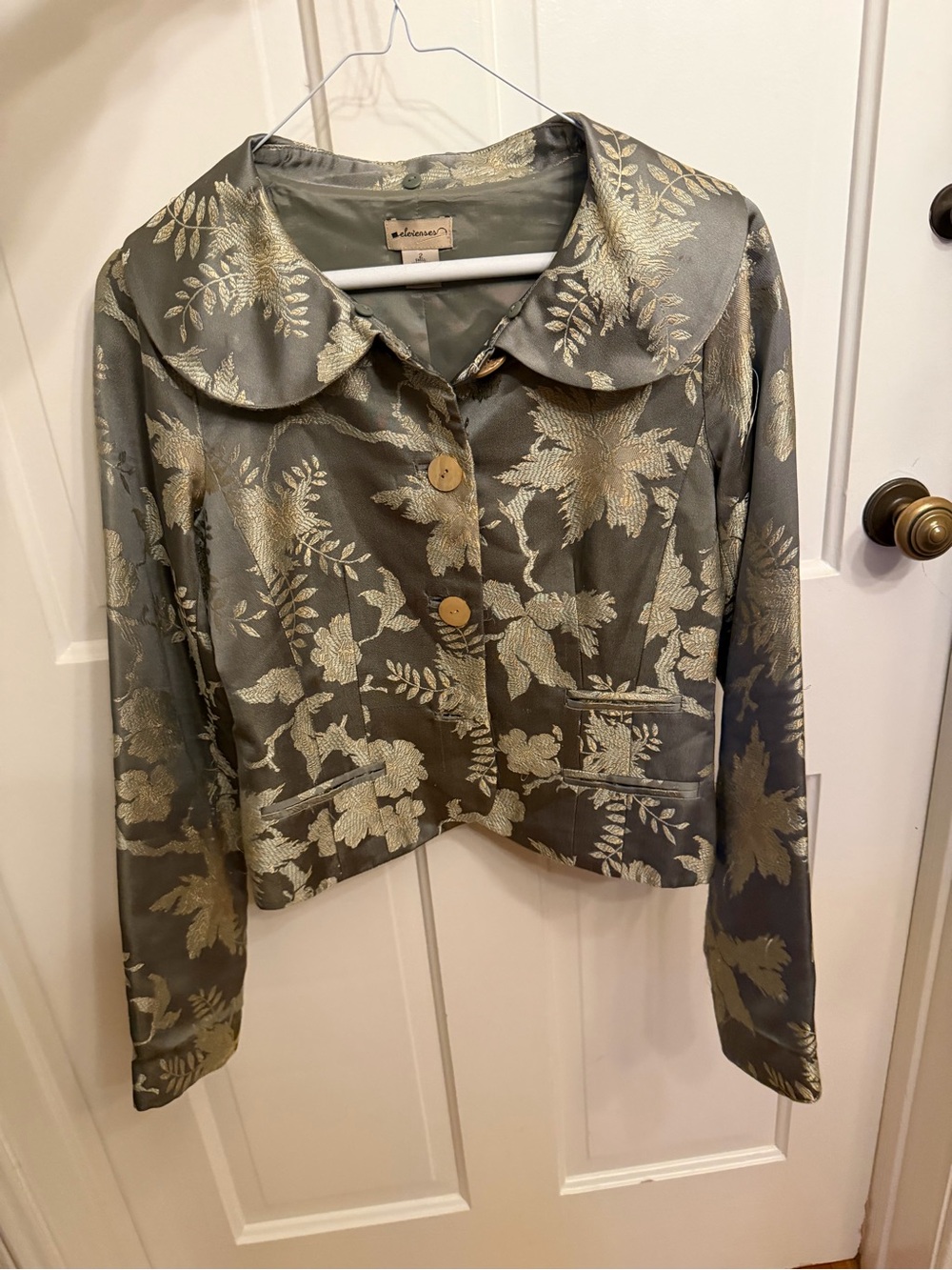 elevenses for Anthropologie Silk Floral embroidered jacket